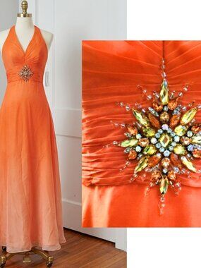 Vintage Prom Dress Aline Maxi Gown 3 XS Orange OMBRE Y2K Fairy Babydoll Princess